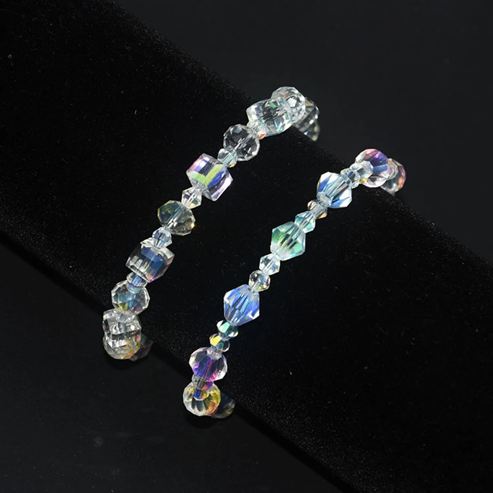 

Fashion Summer Square Crystals Link Chain Stretch Charm Bracelets For Women Girls Gifts Adjustable Party Jewelry Accessories