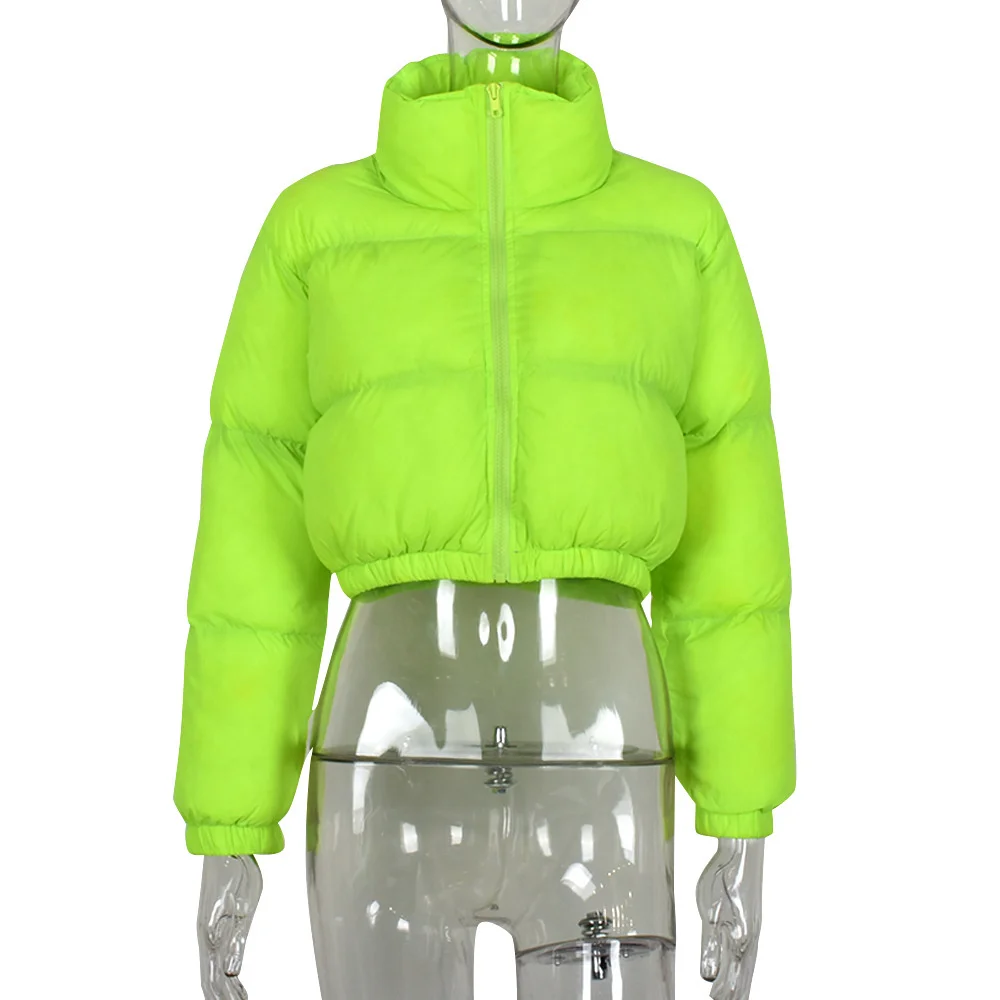 Женский короткий топ на молнии флуоресцентный Топ с воротником-стойкой и длинным