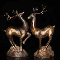 13chinese temple collection old bronze cinnabar lacquer sika deer statue a pair lucky deer ornaments town house exorcism
