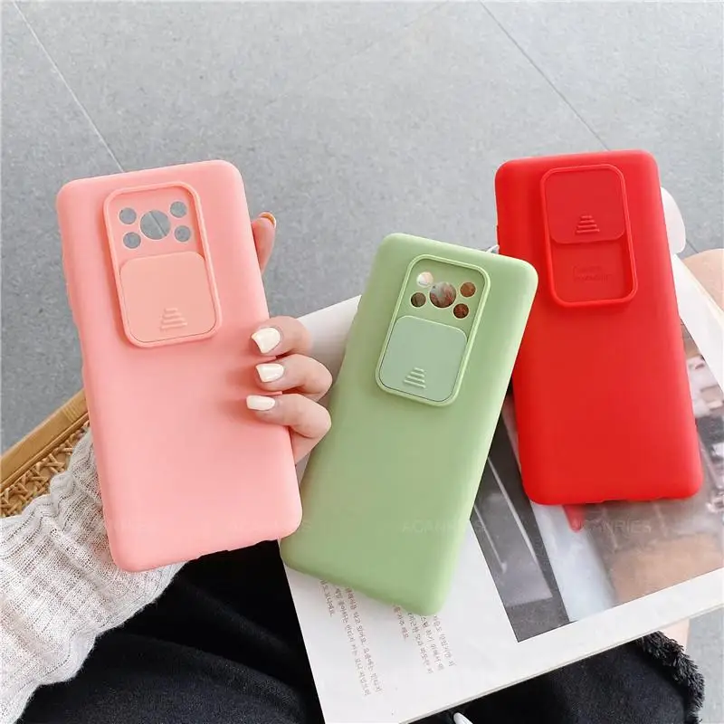 slide camera protector liquid silicone phone case on for xiaomi redmi note 9 pro max note9 s 9s 9pro xiomi soft back cover capa free global shipping