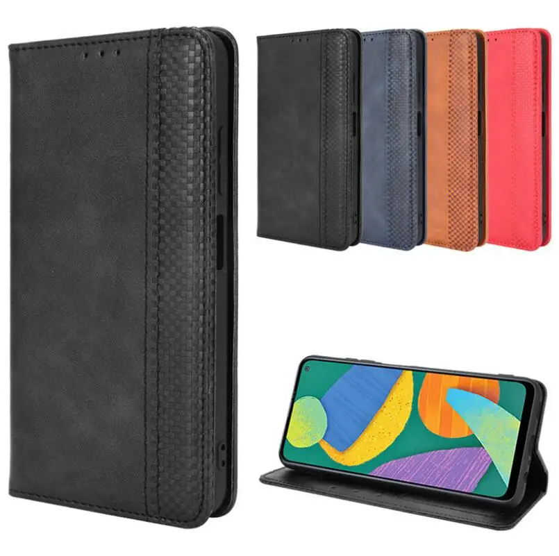 

Phone Case For Samsung Galaxy F52 5G ID Card Magnetic Flip Cover Business Shell Anti-fall Protective Back Cover