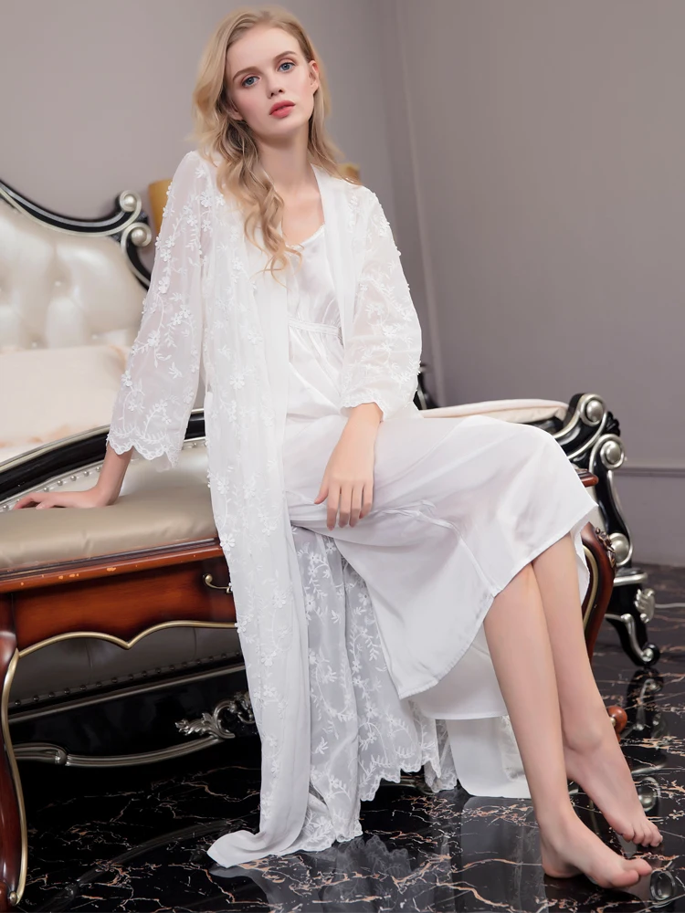 Халат женский кружевной халат элегантный халат набор дамская вышивка пижама из двух частей для длинных халатов костюм горячая распродажа