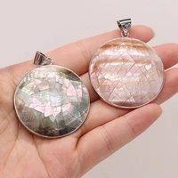 natural round shell pendant pink black handmade crafts diy charm cute necklace jewelry accessories gift making for woman 40x40mm