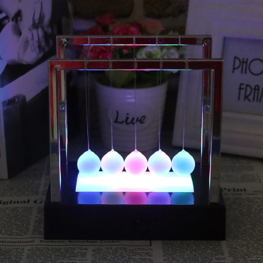 

Newtons Cradle Led Light Up Kinetic Energy Home Office Science Toys Home Decor Puzzle Time Learning Education Creative Toys