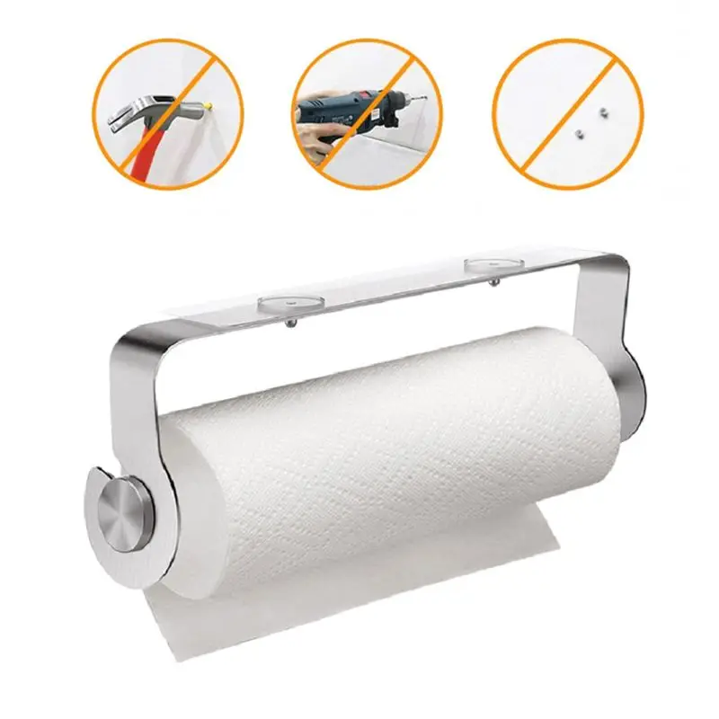 

No Drilling Roll Paper Holder Under Cabinet Stainless Steel Towel Tissue Rack for Home Kitchen Bathroom Use
