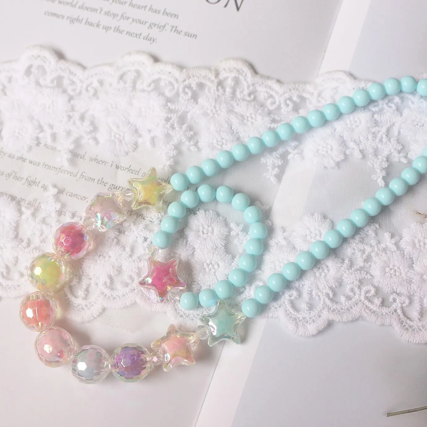Korean-Style Shiny Five-Pointed Star AB Candy-Colored Hipster Cute Kids Girl's Necklace + Bracelet Set | Украшения и
