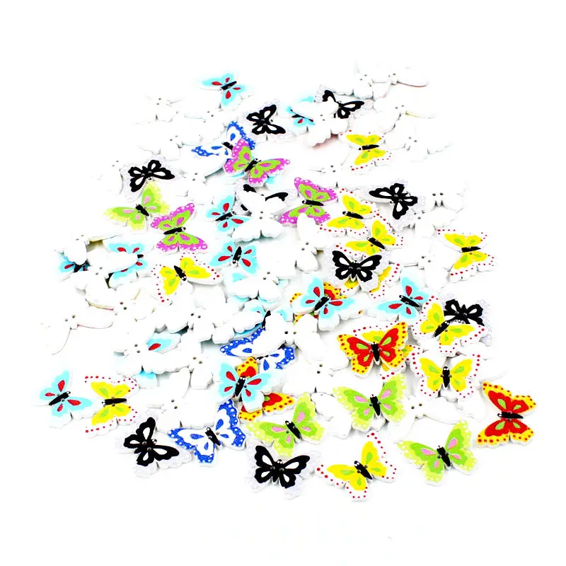 Новый 50 шт./упак. смешанные Цвет 2 отверстия &quotБабочки&quot Форма деревянные