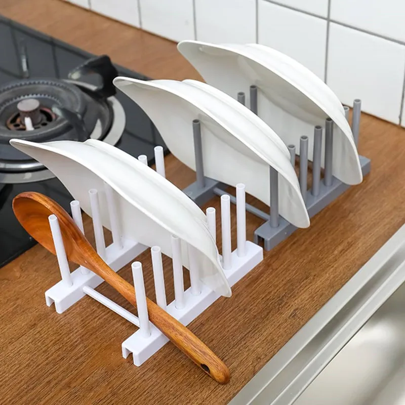 

kitchen Storage Organizer Pot Lid Rack Dish Drying Rack Holder Drainer Cocina Plastic Plate Cups Stand Display Holder