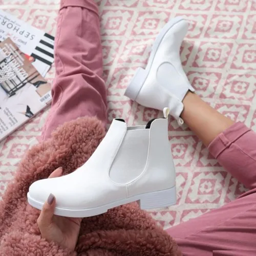 

2021 Model Women 'S White Wheel Kroko Detailed Flat White Soled Boots Daily Boots High Quality Women Boots Rain Winter Shoes
