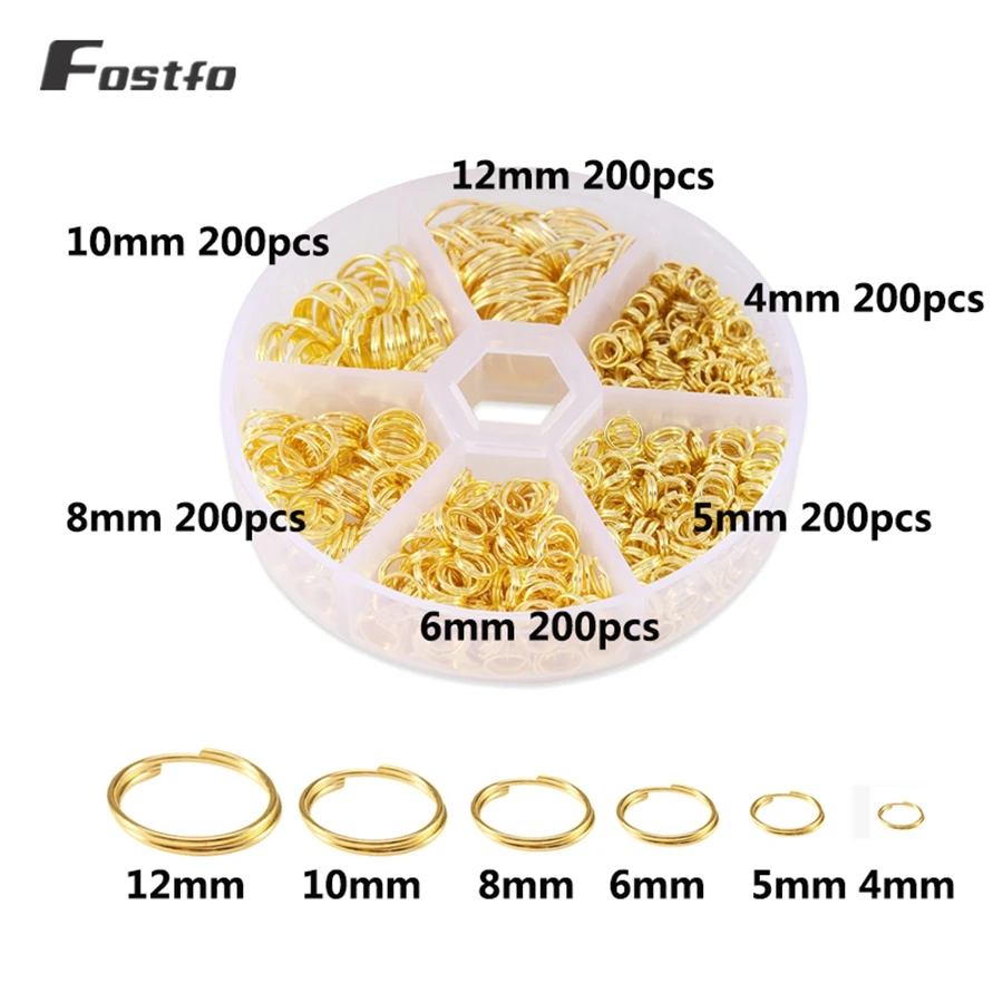 Gold Fostfo 1 коробка двойные петли прыгать Rring 4/5/6/8/10/12 мм круглые открытые кольца для ключей брелок браслет ожерелье кольцо для изготовления ювелирных изделий - Цвет: Gold