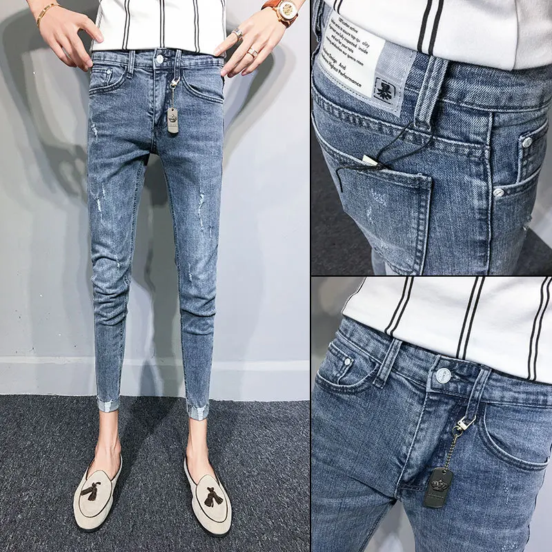 Джинсы скинни мужские 2020 футов Брендовые брюки-карандаш для молодых