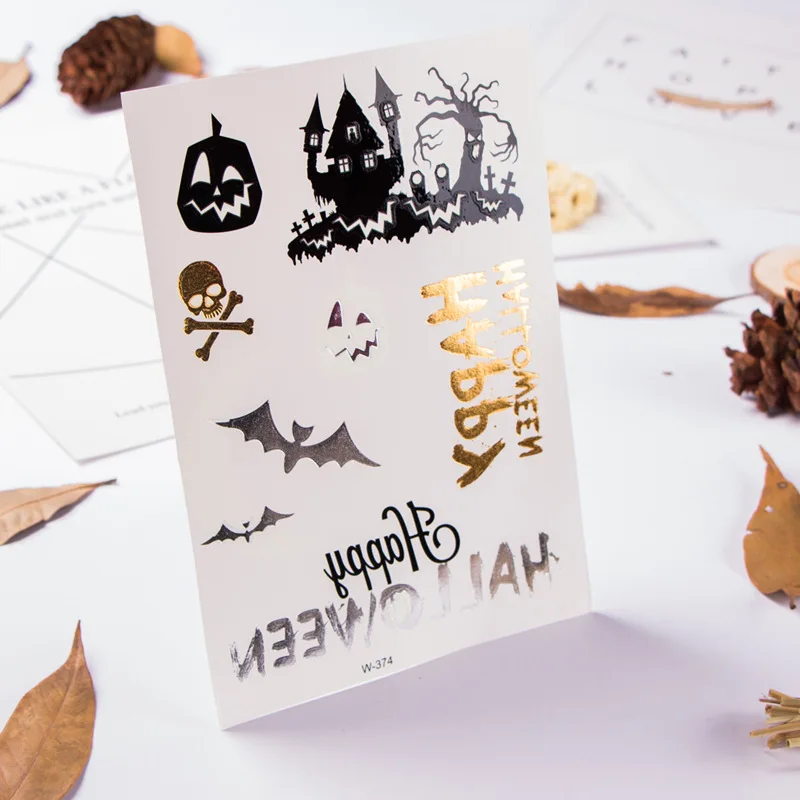 

New style Halloween Luminous Tattoo Ghost Taty For Kids Fake Tattoo Witch Glowing in Dark Waterproof Temporary Tattoo Stickers