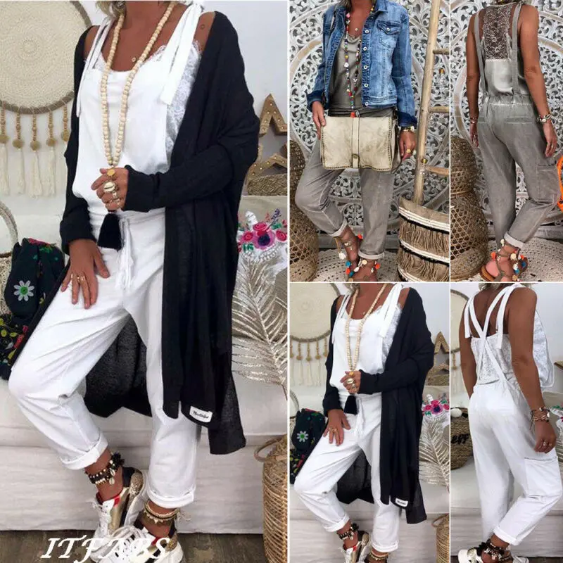 Корейский стиль опрятный большой карман Свободные Комбинезоны уличная femme