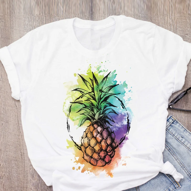 Женская футболка с принтом ананаса и акварелью летняя женская фруктов одежда