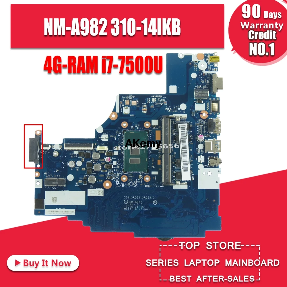 

NM-A982 материнская плата для ноутбука For Lenovo 310-14IKB оригинальная материнская плата 4G-RAM I7-7500U