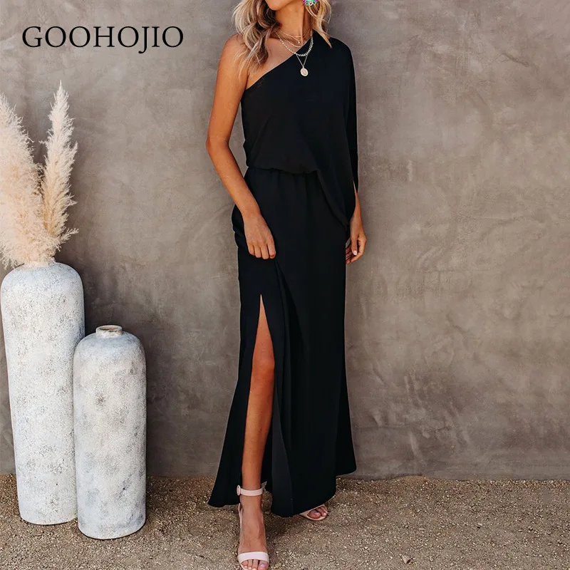 

GOOHOJIO 2021 Spring Autumn New Temperament Women Dress High Waist Split Fork Dress Women Solid Color Fashionable Dress Ladies