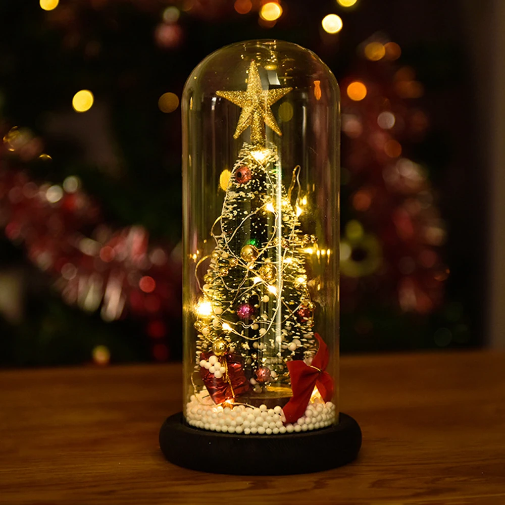 

2020 New Christmas Tree Glass Dome Display Base LED Fairy String Light Home Decor Bedroom Desk Night Light For Christmas Gift