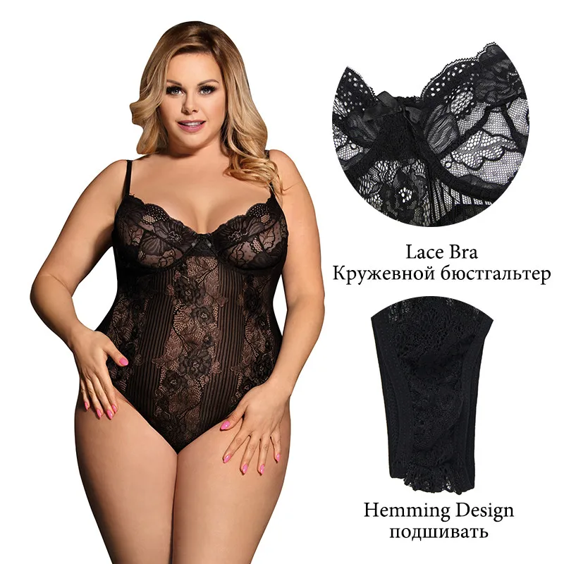 Neon Lace Bodysuit Transparent Body Mujer Plus Size 3XL 5XL Black Outfits Hot Streetwear Sexy Jumpsuit Women Kombinezony RS80536
