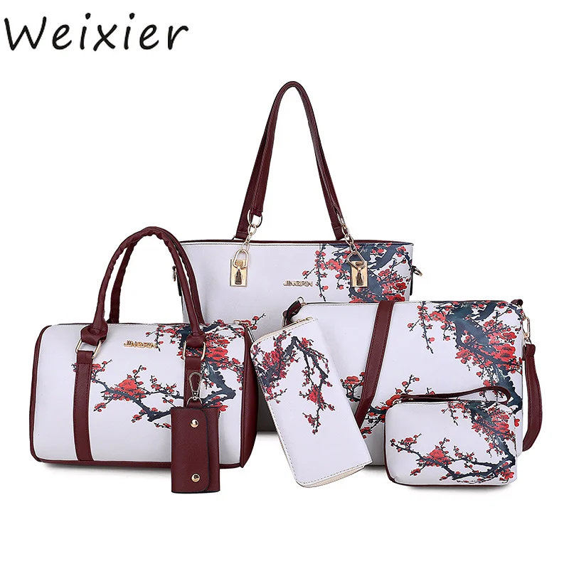 

WEIXIER новые женские Сумки из искусственной кожи, женские сумки с принтом, дизайнерский комплект из 6 предметов, сумки через плечо для женщин, б...