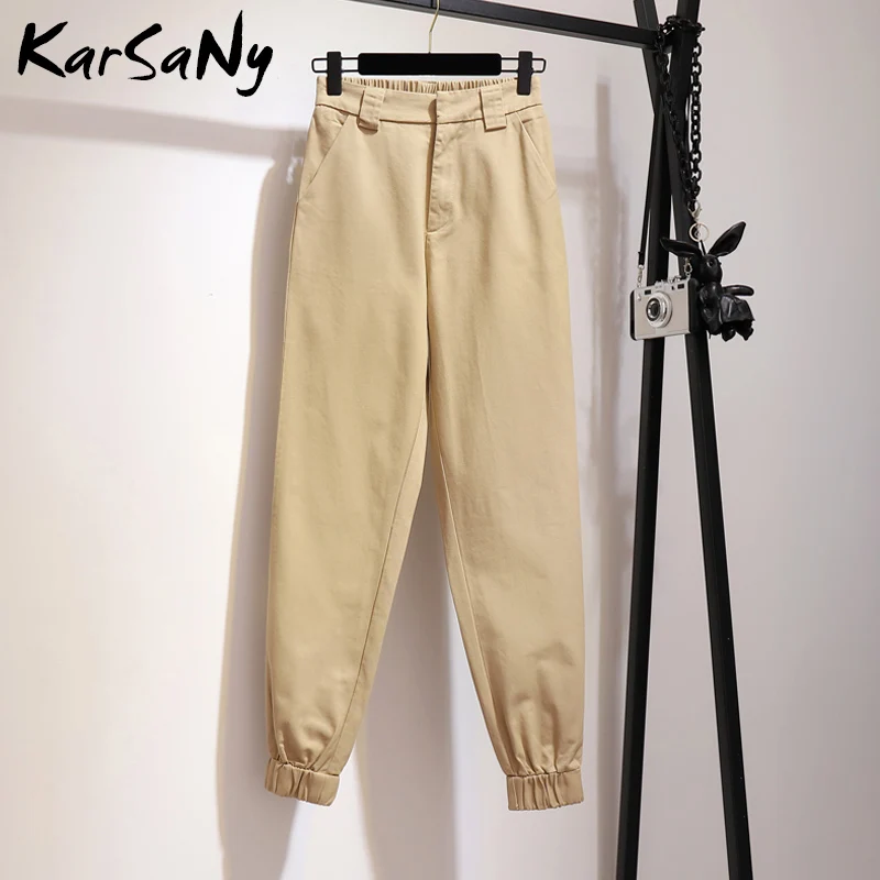 Khaki KarSaNy, хиппи, брюки-карго для женщин, хлопок, высокая талия, спортивные штаны, брюки для бега, женские черные брюки-карго, женские брюки - Цвет: Khaki