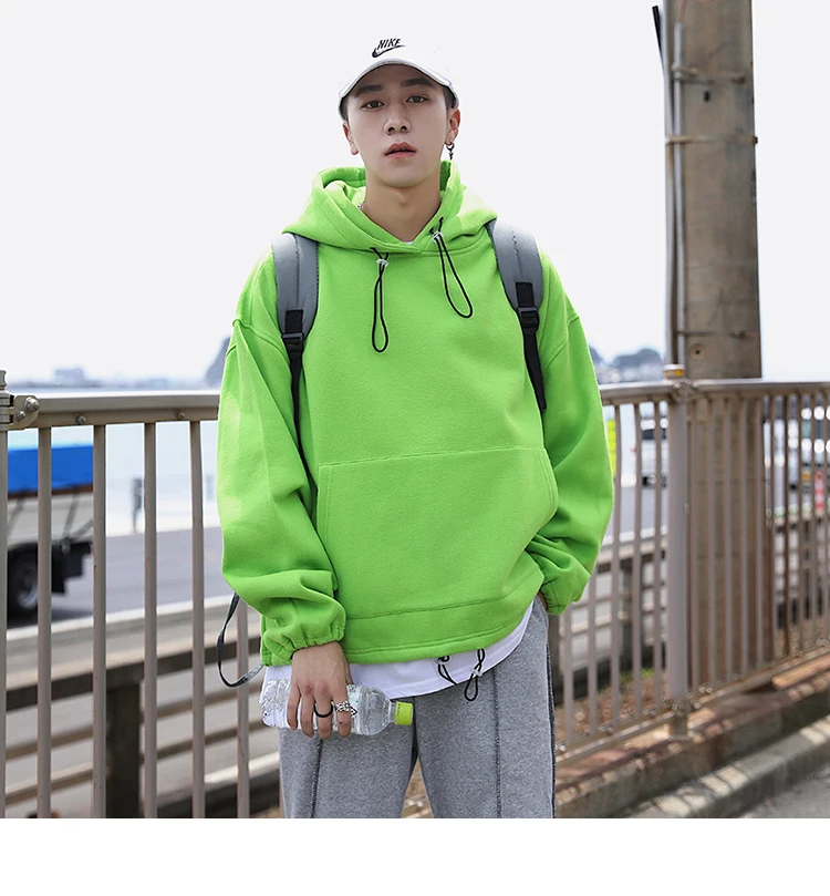 Autumn New Hoodie Men Fashion Solid Color Casual Cotton Hooded Pullover Man Streetwear Hip Hop Loose Sweatshirt Large Size M-5XL