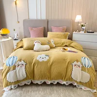 New Winter Super Soft Velvet Fleece Cute Alpaca balloon Applique Bedding Set Plush Quilt/Duvet Cover Bed Comforter Set Bed Linen