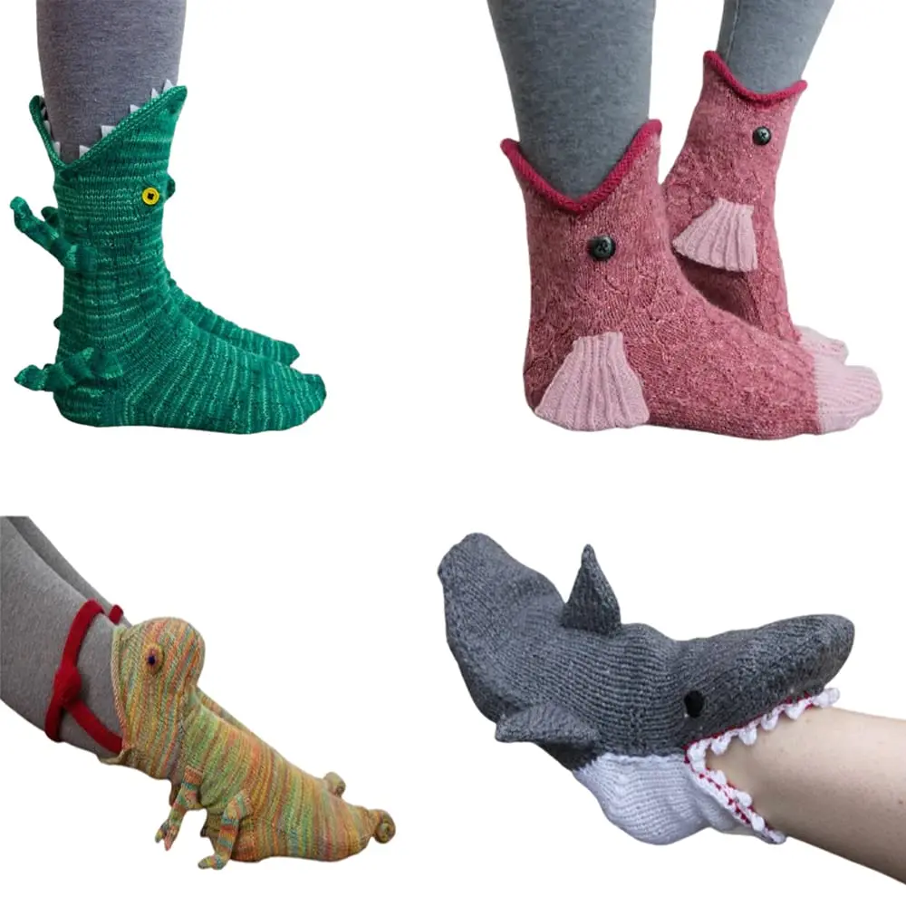 

Knit Crocodile Socks-Knit Animal Socks Funky Knitting Pattern Whimsical Alligator Knitting Cuff Funny Sock Christmas gifts