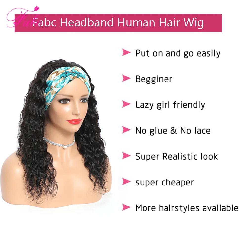Fabc глубокая волна парик с головной повязкой парики из натуральных волос для