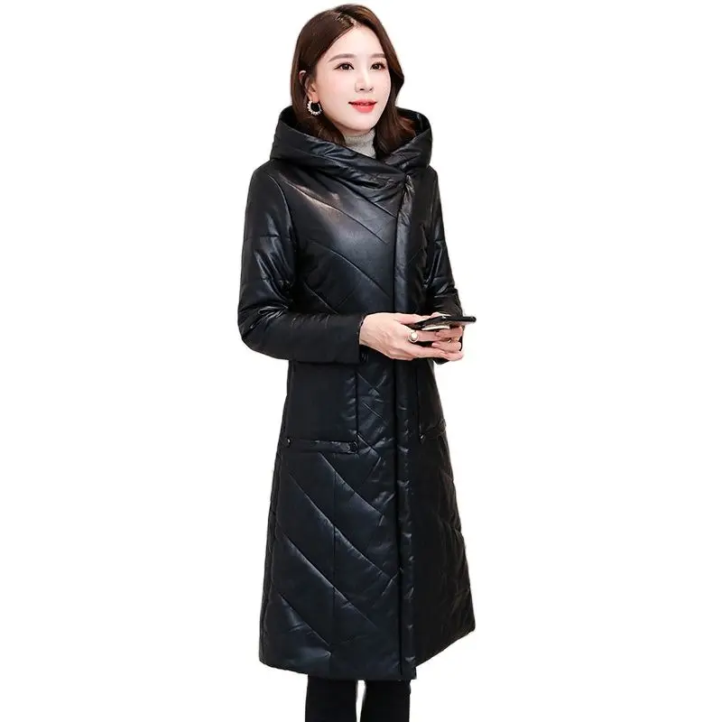 

2021new women PU leather down cotton padded jacket women's leather clothes coat PU waterproof fabric women plus size coats