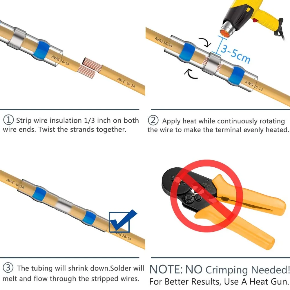 100pcs/50pcs Heat Shrink Connect Terminals Wire Insulated Butt Connectors Waterproof Solder Sleeve Tube Crimp With box | Электронные
