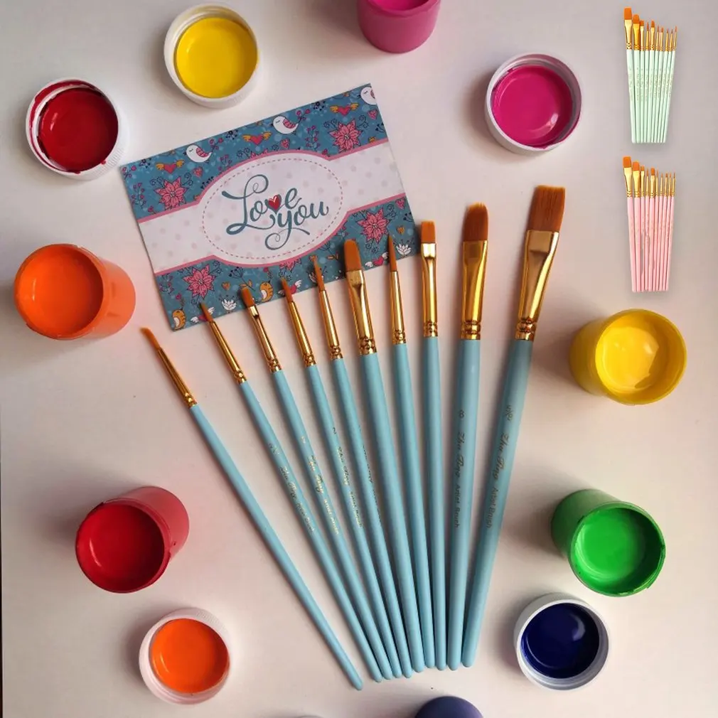 Наконечники из синтетического нейлона с деревянной ручкой для рисования набор