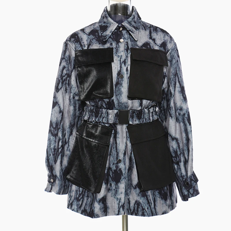 Женское шерстяное зимнее пальто в стиле оверсайз с большими карманами и поясом |