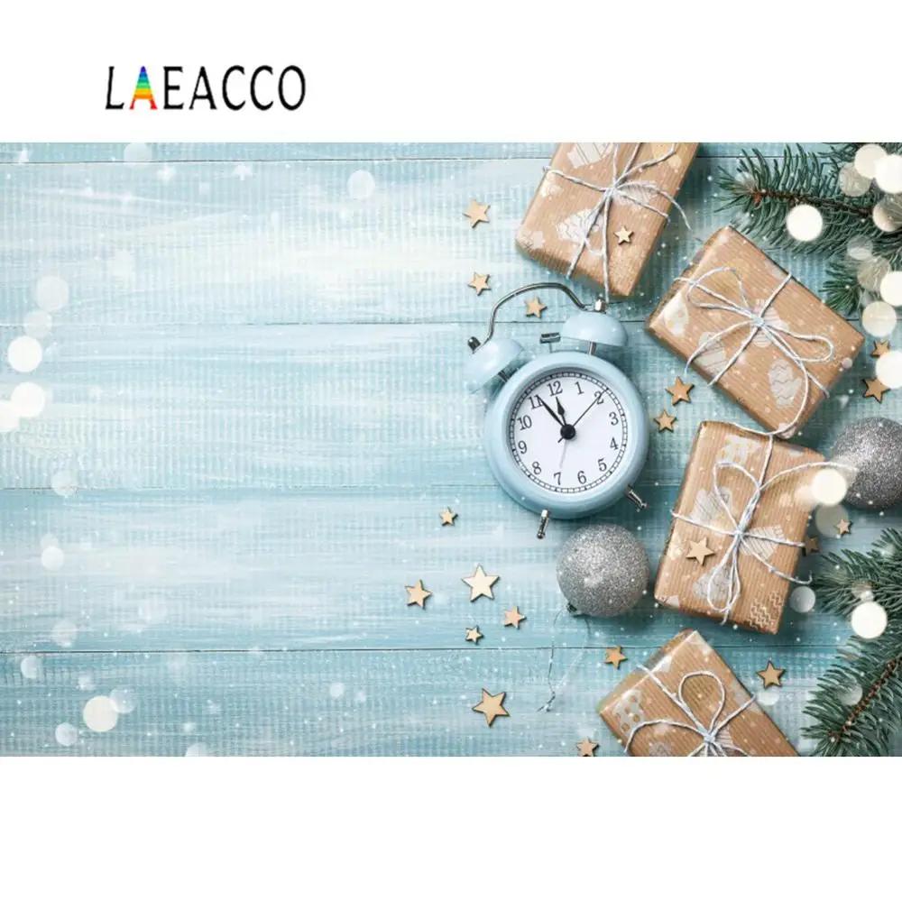 Laeacco деревянная доска рождественские фестивали часы подарок сосновый шар в горошек кукла ПЭТ портрет фото фон для фотосъемки фон