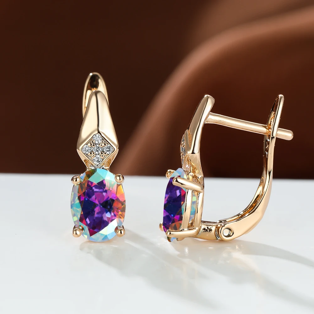 

Sparkling Rainbow Zircon Earrings for Women Rose Gold Gemonstone Hoop Earrings Ear Buckle Female Jewelry Ornaments Birthday Gift