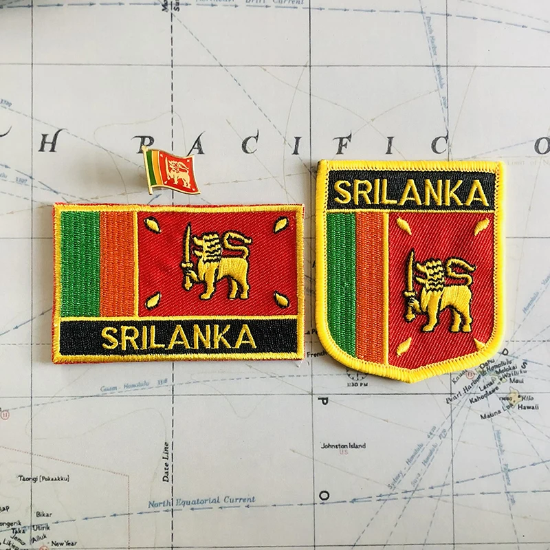 Sri Lanka National Flag Embroidery Patches Badge Shield And Square Shape Pin One Set On The Cloth Armband   Backpack  Decoration