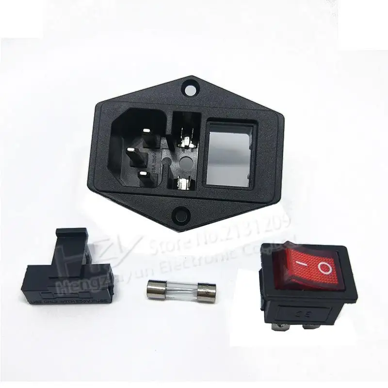 

Черная, красная розетка Hzy на 10 А переменного тока на 250 В с держателем предохранителя, кулисный выключатель, шнур питания, входная розетка