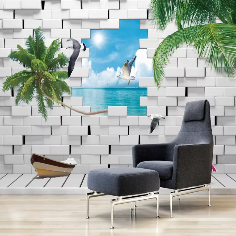 

Milofei manufacturers custom 3D fresh seascape brick wall living room bedroom background wallpaper mural