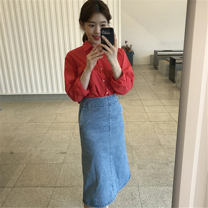 BGTEEVER с разрезом сзади средней талией облегающие джинсовые юбки женские осень