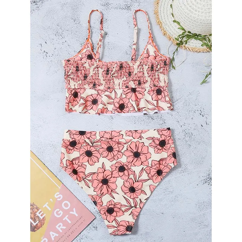 Floral Sexy Bikini High Waisted Women's Large Swimsuits Female Plus Size Swimwear Beach Bikinis Set Swim Girl Bathing Suit 2021
