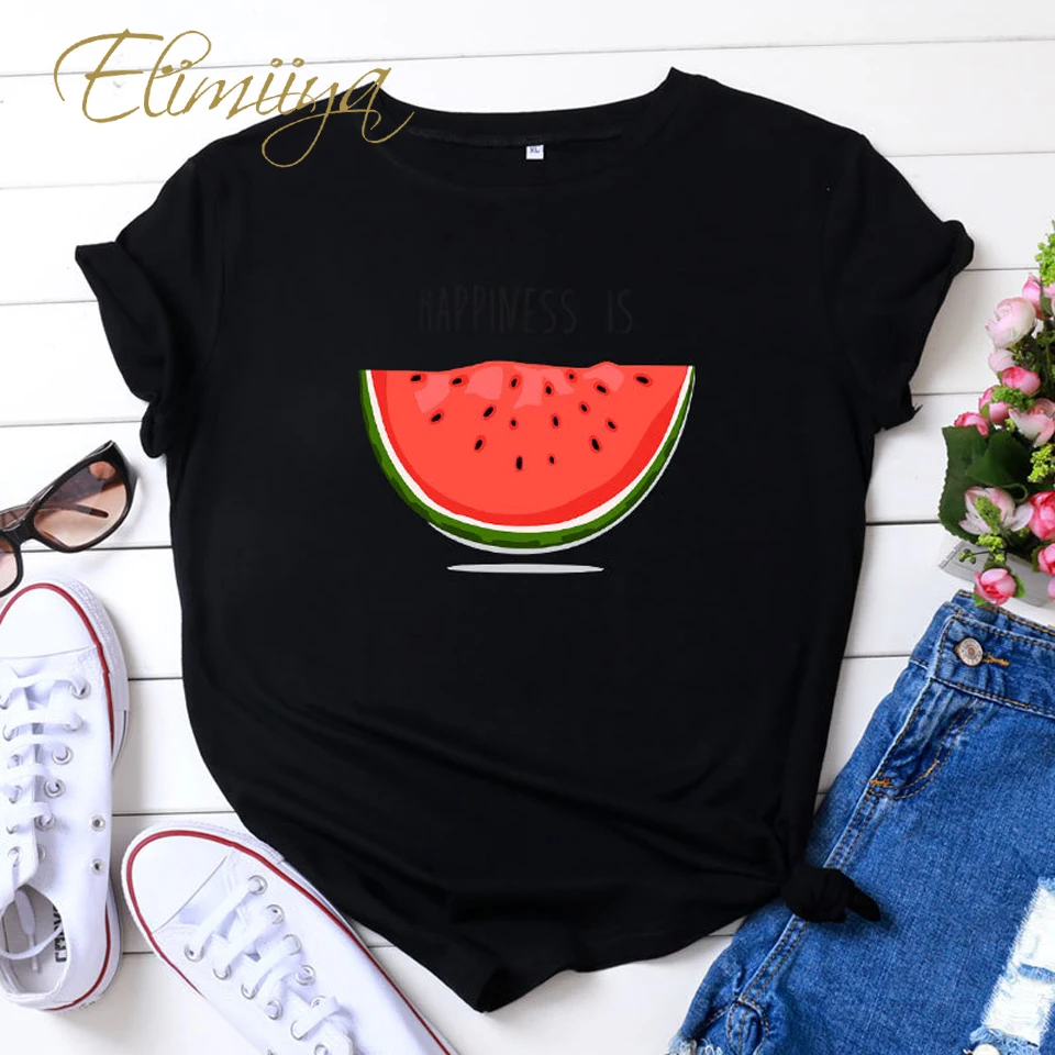 

Elimiiya Plus Size S-5XL New Print Women T-Shirt 100%Cotton Female Shirts O Neck Short Sleeve Tees Summer T Shirt Tops