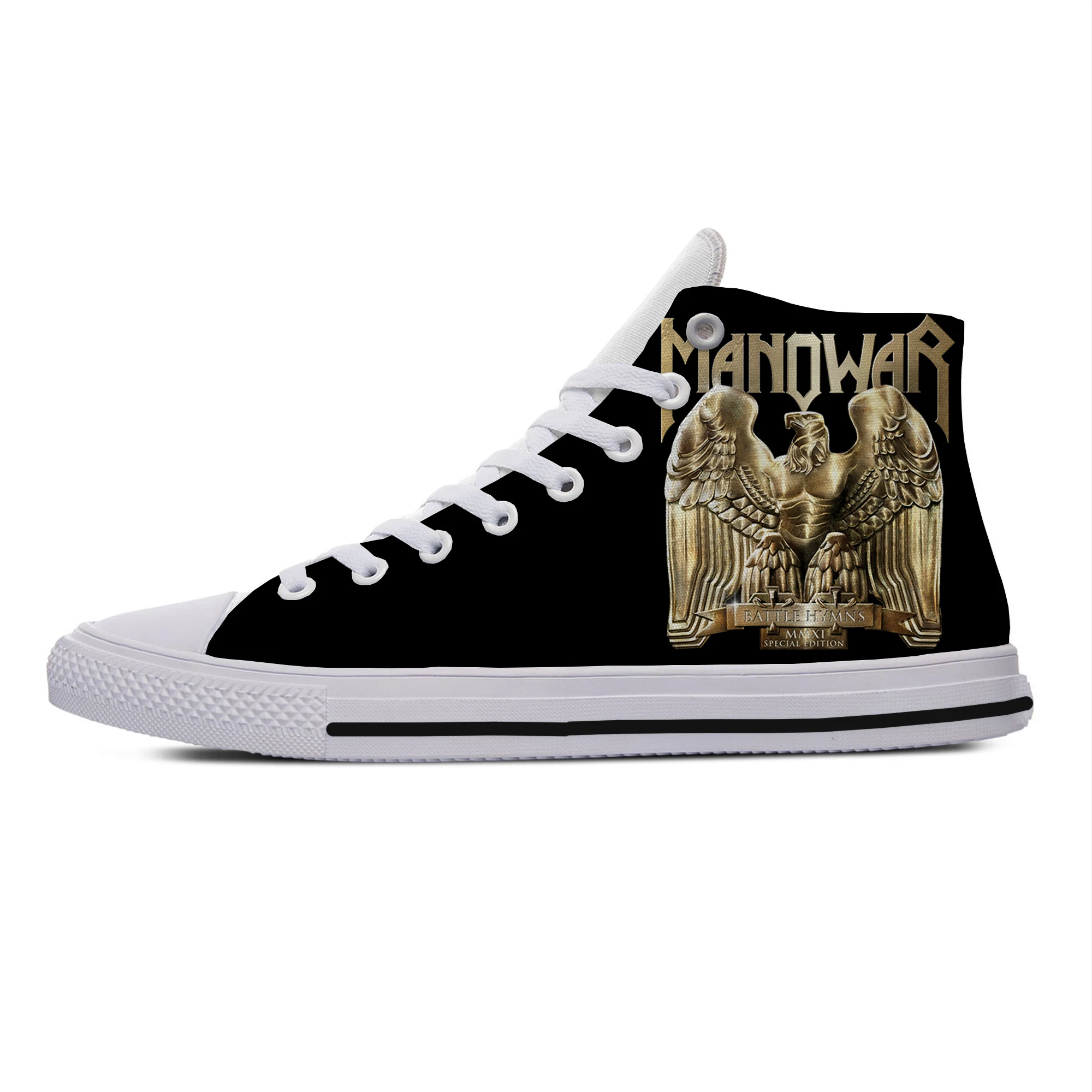 Ícone para Mulheres dos Homens Manowar Heavy Metal Banda Designer Lazer Tênis Masculino Casual Lona Sapatos Fora Branco