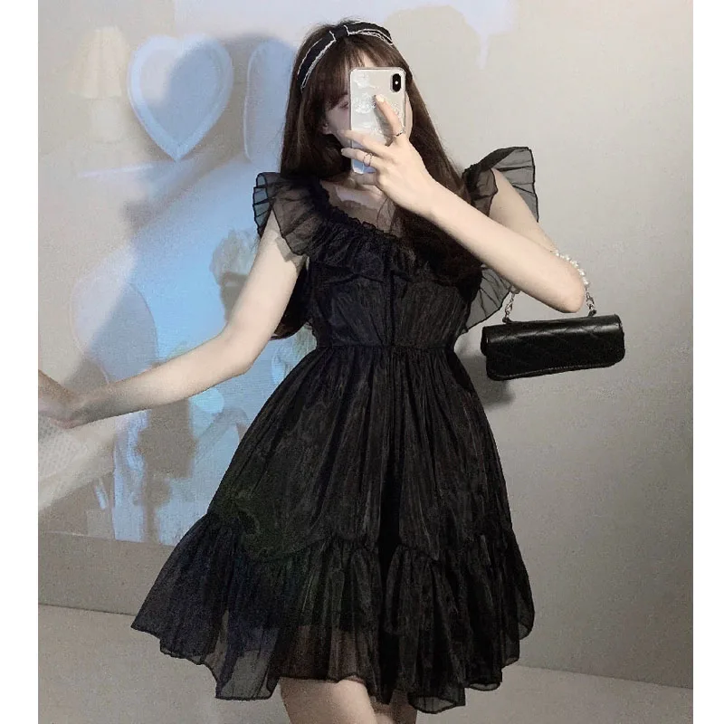 

Fairy Dress For Women 2021 Summer Diablo Gothic Ruffle Sleeveless Vintage Sweet Mini Dress Soft Girl Cute Kawaii Dress Baby Doll