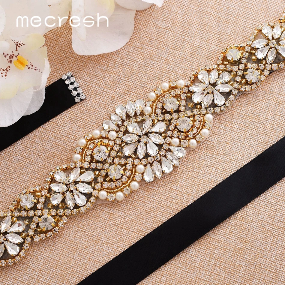 Mecresh роскошный золотой цвет Кристалл свадебное платье ремень для женщин ручной