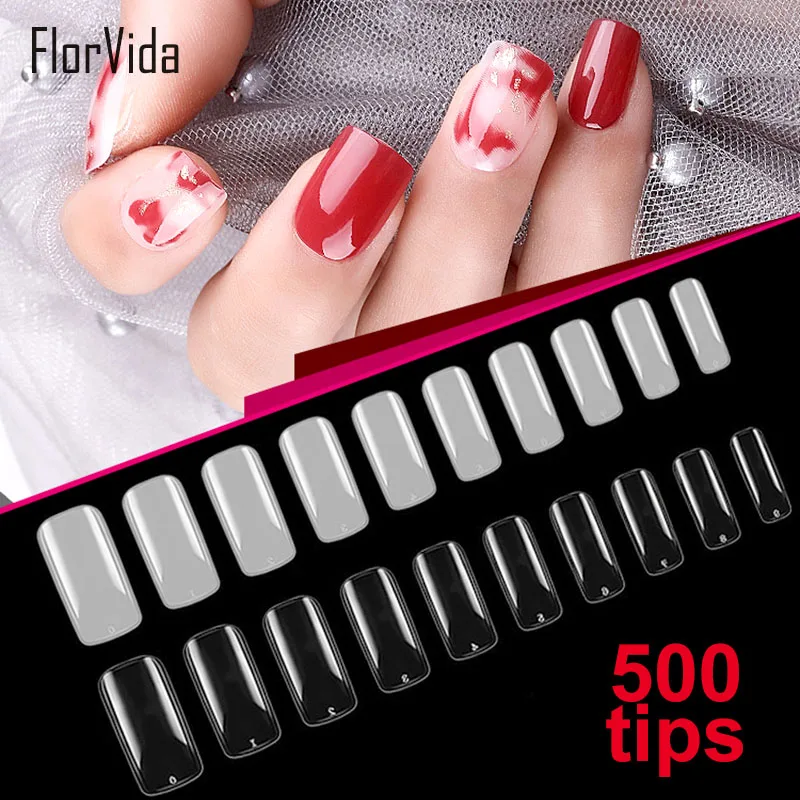FlorVida 500 шт половинчатые накладные ногти, белые натуральные прозрачные накладные ногти, Пластиковые Длинные накладные ногти для маникюрного салона