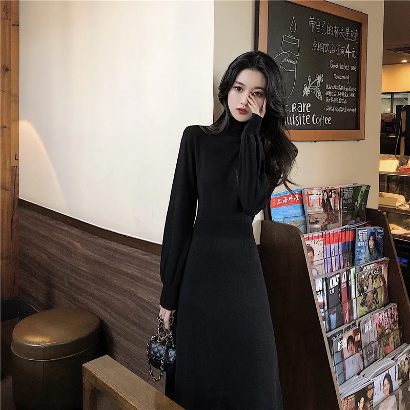 

Dress Spring Clothing 2020 New Style WOMEN'S Black Hepburn Wind Long Elegant Goddess-Style Clothes Knitted Full Body Dress