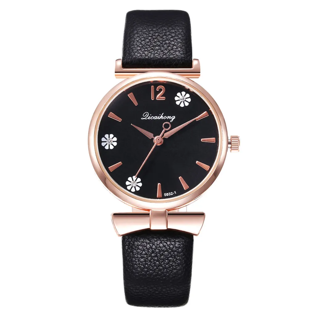 Студенческие часы с цветком повседневные женские кожаные для девушек наручные
