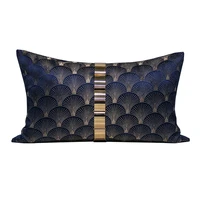 light luxury cushion cover embroidery gold blue fan pattern jacquard decorative pillows new chinese bedroom sofa bed pillowcase