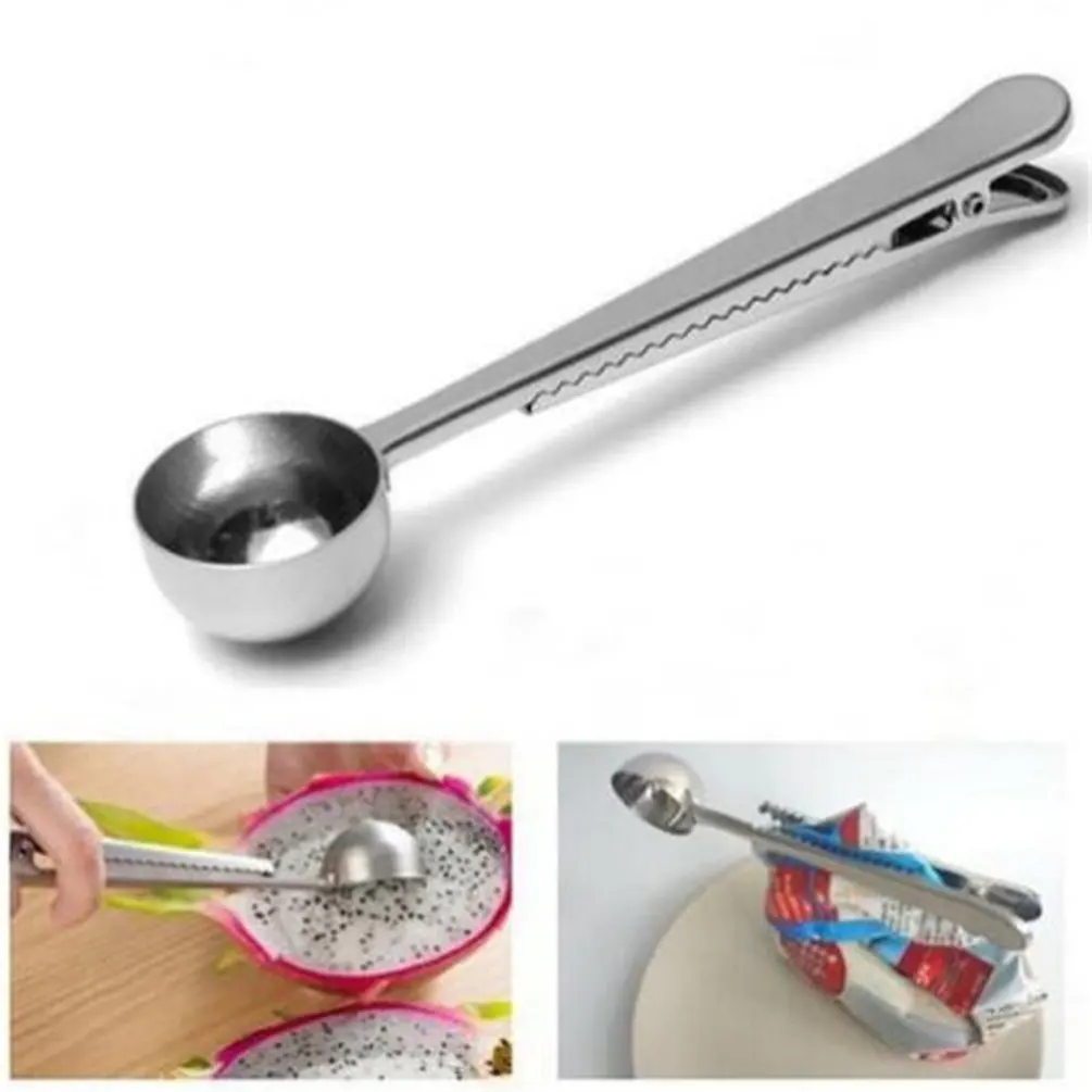 

2-In-1 Stainless Steel Coffee Spoon Sealing Clip Multi-Function Milk Powder Coffee Measuring Scoop Spoon Portable Kitchen Gadget