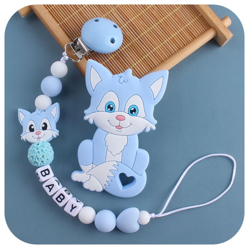 

2 Pcs Baby Silicone Pacifier Chain+Cartoon Animal Teether Set Nipple Dummy Clip Holder Infant Teething Soother Molar Toy