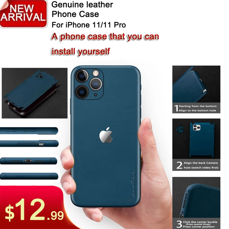 Чехол для iPhone 11 Pro Роскошный чехол из натуральной кожи с наклейками телефона 12 pro